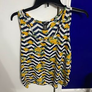 Yellow white and navy top